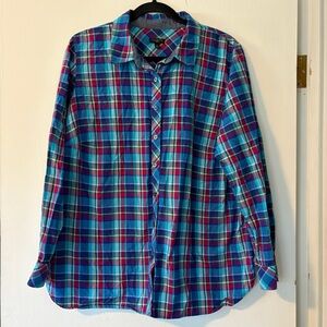 Talbots‎ Shirt blue pink plaid flannel preppy button front Size 1X